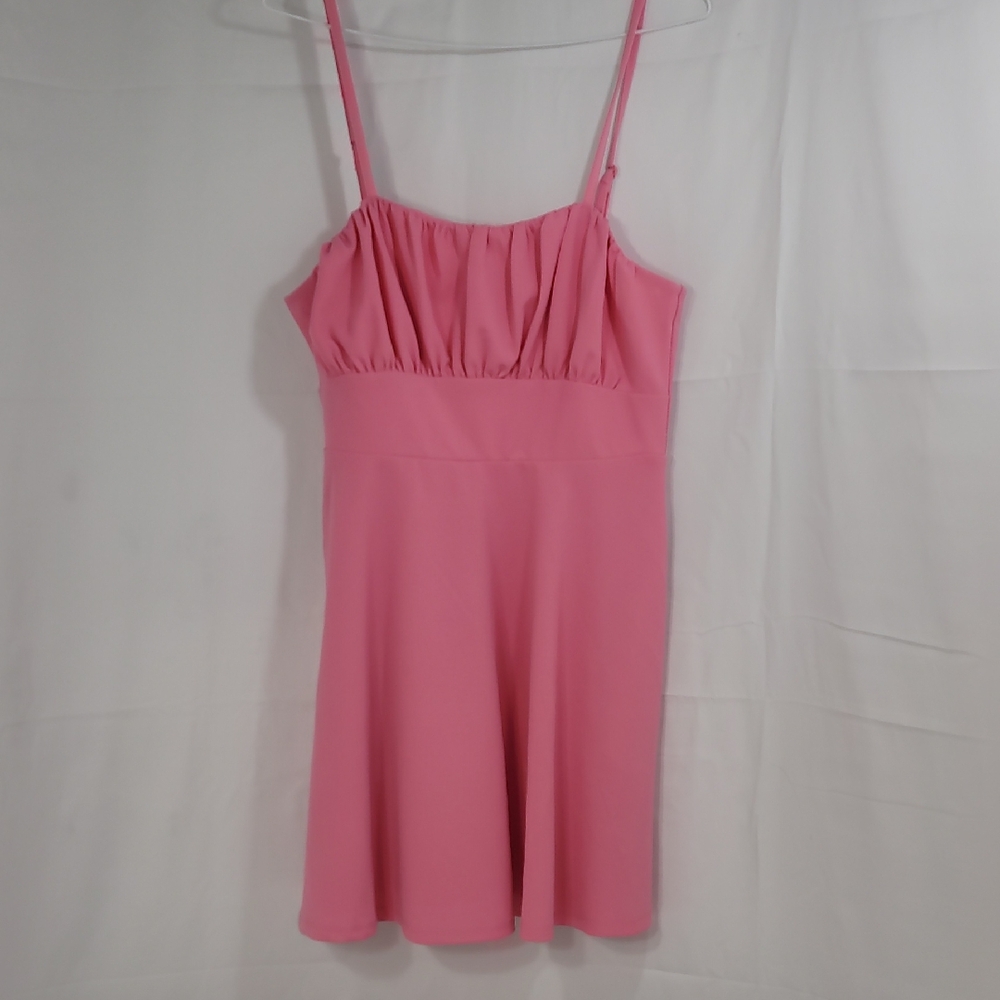 Miami Pink Ruched Sundress Spaghetti Strap Midi